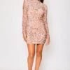 Leia - Rose Pink Long Sleeve High Neck Sequin Bodycon Dress