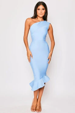 Pepto - Baby Blue One Shoulder Fishtail Bandage Dress