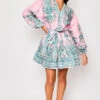 Marquis - Pink Paisley Belted Flare Mini Dress