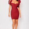 Hazel - Wine Puff Sleeve Mini Dress