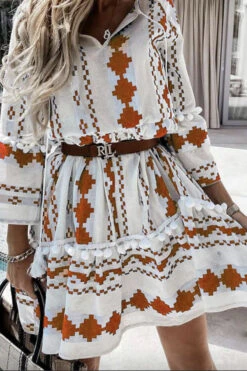 Loretta - Orange Aztec Print Day Dress
