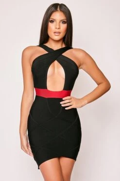 Los Angeles - Black & Red Key Hole Cut Bandage Dress