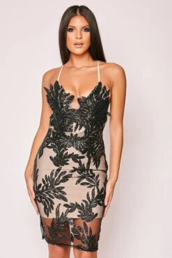 Zofia - Black Sequin Leaf & Mesh Bandage Dress -Deals Sarto View Store 26 10 missg 10154.1572599447