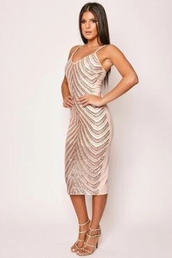 Charia - Nude & Gold Sequin Midi Bodycon Dress 9 Charia - Nude & Gold Sequin Midi Bodycon Dress -Deals Sarto View Store 26 10 missg 10964