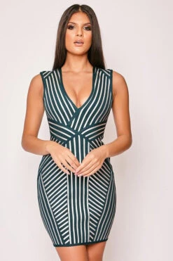 Lulia - Green & Silver Stripe Sleeveless Bandage Dress 9 Lulia - Green & Silver Stripe Sleeveless Bandage Dress -Deals Sarto View Store 26 10 missg 11173