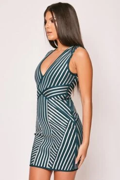 Lulia - Green & Silver Stripe Sleeveless Bandage Dress 7 Lulia - Green & Silver Stripe Sleeveless Bandage Dress -Deals Sarto View Store 26 10 missg 11179