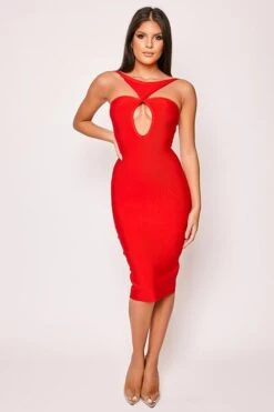 Cali - Red Peep Hole Bandage Midi Dress -Deals Sarto View Store 26 10 missg 9547