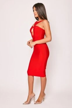 Cali - Red Peep Hole Bandage Midi Dress -Deals Sarto View Store 26 10 missg 9556