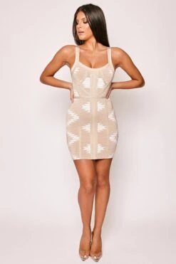 Montego - Nude & White Glitter Mini Bandage Dress -Deals Sarto View Store 26 10 missg 9977