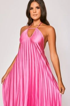 Paloma - Hot Pink Pleated Satin Maxi Dress -Deals Sarto View Store 27 06 MISSG 80359