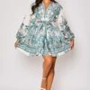 Marquis - White Paisley Belted Flare Mini Dress