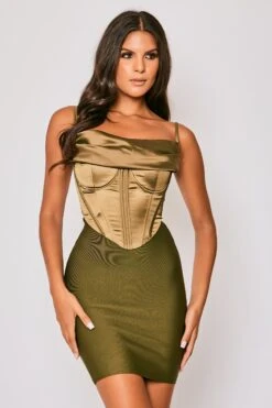 Jaden - Olive Green Satin Corseted Bandage Dress