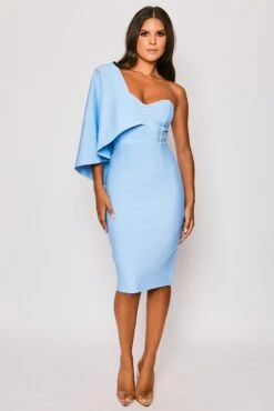 Sofie - Baby Blue One Shoulder Caped Bandage Dress -Deals Sarto View Store 27 06 MISSG 80817