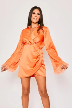 Toira - Orange Satin Feather Mini Dress -Deals Sarto View Store 28 03 MISSG2 69559