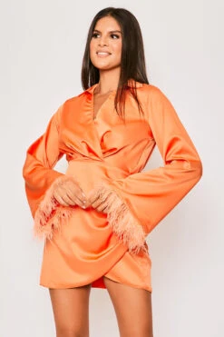 Toira - Orange Satin Feather Mini Dress -Deals Sarto View Store 28 03 MISSG2 69561