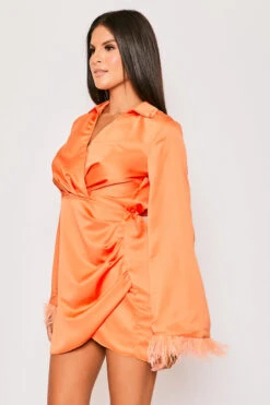 Toira - Orange Satin Feather Mini Dress -Deals Sarto View Store 28 03 MISSG2 69567