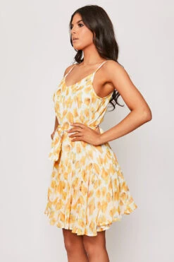 Larina - Yellow Strappy Floral Belted Long Sleeve Belted Day Dress -Deals Sarto View Store 28 05 MISSG 10896