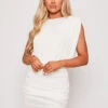 Renira - White Ruched Slinky Sleeveless Mini Dress