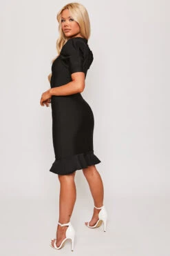 Shelley - Black Puff Sleeve Ruffle Hem Bandage Dress 9 Shelley - Black Puff Sleeve Ruffle Hem Bandage Dress -Deals Sarto View Store 28 05 MISSG 13564
