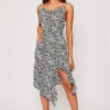 Ollie - Black & White Leopard Print Satin Cowl Neck Midi Dress