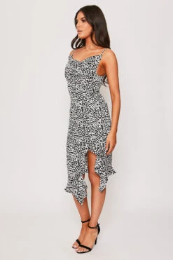 Ollie - Black & White Leopard Print Satin Cowl Neck Midi Dress -Deals Sarto View Store 28 05 MISSG 13623