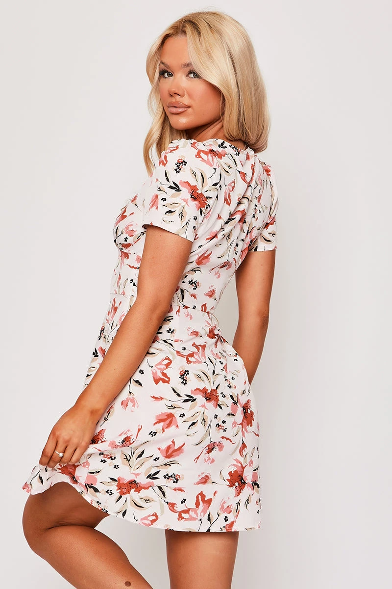 Millicent - Pink Floral Short Sleeve Mini Day Dress 5 Millicent - Pink Floral Short Sleeve Mini Day Dress - Image 5