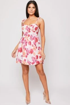 Kiera - Pink Floral Strappy A Line Mini Dress
