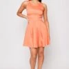 Hanalise - Orange Detailed Backless Skater Dress