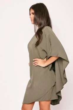 Lindsey - Khaki One Shoulder Cape Sleeve Shift Dress -Deals Sarto View Store 28 09 missg 6550