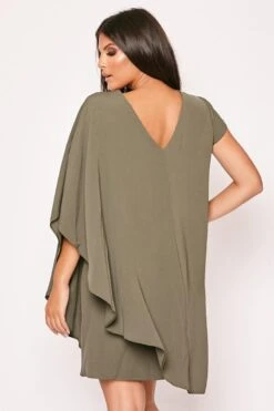 Lindsey - Khaki One Shoulder Cape Sleeve Shift Dress -Deals Sarto View Store 28 09 missg 6555