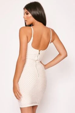 Carmel - Nude & White Netted Mini Bandage Dress -Deals Sarto View Store 28 09 missg 6575