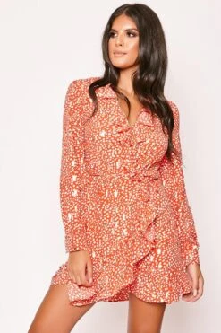 Khloey - Red & Gold Foil Printed Wrap Dress 9 Khloey - Red & Gold Foil Printed Wrap Dress -Deals Sarto View Store 28 09 missg 7094.1599600049