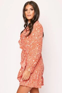 Khloey - Red & Gold Foil Printed Wrap Dress 8 Khloey - Red & Gold Foil Printed Wrap Dress -Deals Sarto View Store 28 09 missg 7100