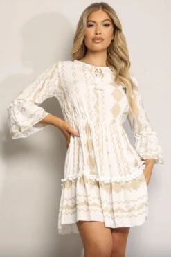 Loretta - Nude Aztec Print Day Dress -Deals Sarto View Store 30