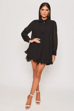 Chelsea - Black Frill Hem Day Dress
