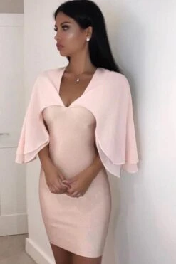 Melba - Nude Chiffon Caped Bandage Dress