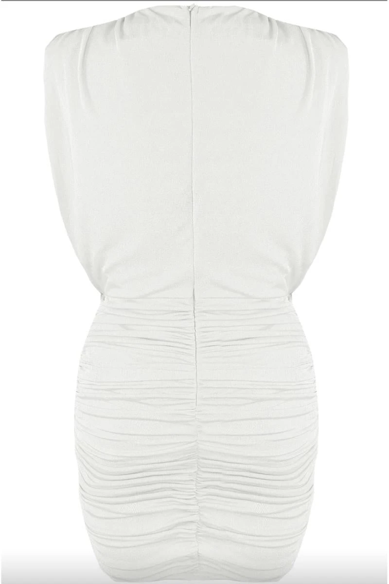 Renira - White Ruched Slinky Sleeveless Mini Dress 8 Renira - White Ruched Slinky Sleeveless Mini Dress - Image 8