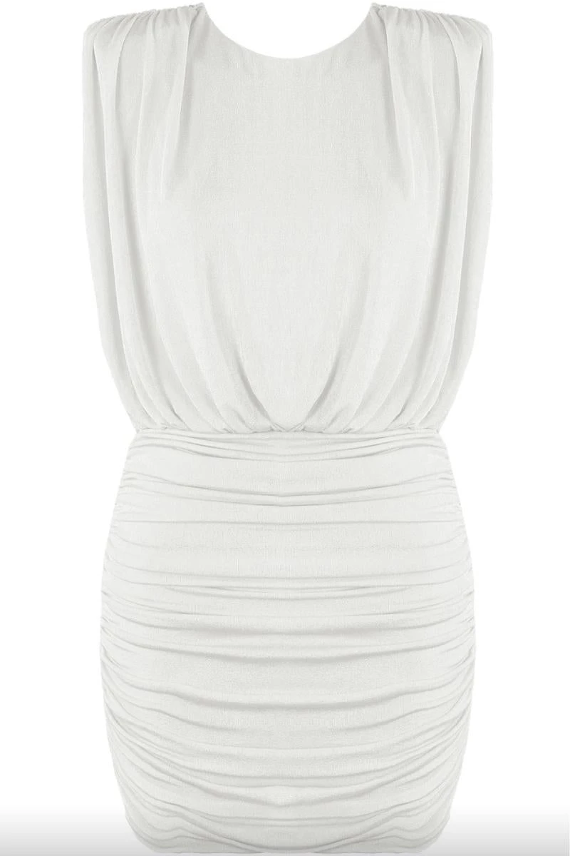 Renira - White Ruched Slinky Sleeveless Mini Dress 7 Renira - White Ruched Slinky Sleeveless Mini Dress - Image 7