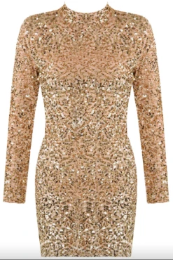 Leia - Champagne Long Sleeve High Neck Sequin Bodycon Dress -Deals Sarto View Store ScreenShot2022 09 11at13.12.47