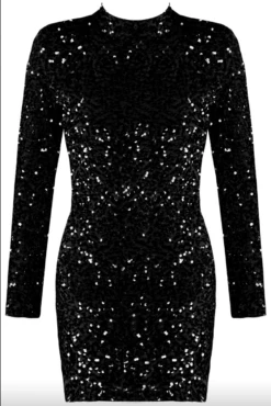 Leia - Black Long Sleeve High Neck Sequin Bodycon Dress -Deals Sarto View Store ScreenShot2022 09 11at13.13.11