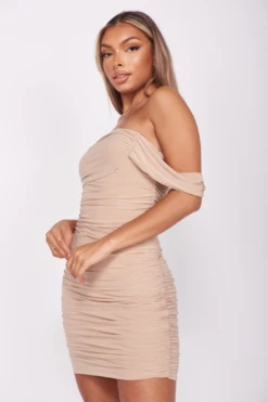 Millia - Nude Slinky Draped Sleeve Ruched Mini Dress -Deals Sarto View Store Screenshot2021 08 26at18.48.32