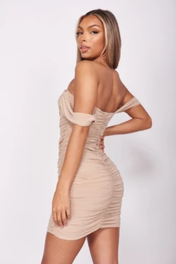 Millia - Nude Slinky Draped Sleeve Ruched Mini Dress -Deals Sarto View Store Screenshot2021 08 26at18.49.02