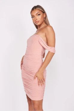 Millia - Pink Slinky Draped Sleeve Ruched Mini Dress -Deals Sarto View Store Screenshot2021 08 26at18.59.29
