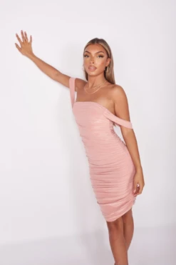 Millia - Pink Slinky Draped Sleeve Ruched Mini Dress -Deals Sarto View Store Screenshot2021 08 26at18.59.52