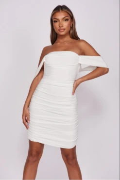 Millia - White Slinky Draped Sleeve Ruched Mini Dress -Deals Sarto View Store Screenshot2021 08 26at19.53.05