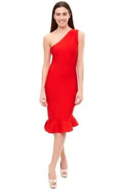 Amanda - Red One Shoulder Fishtail Bandage Dress
