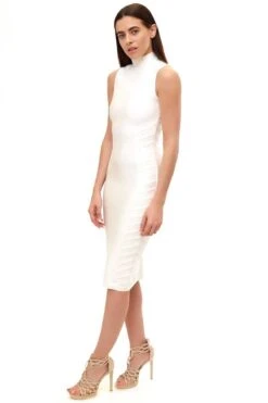 Analise - White High Neck Bandage Midi Dress -Deals Sarto View Store analise w3