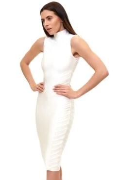 Analise - White High Neck Bandage Midi Dress -Deals Sarto View Store analise w4