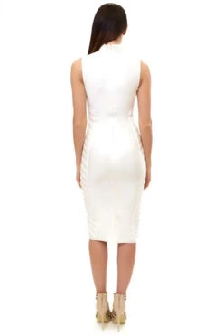 Analise - White High Neck Bandage Midi Dress -Deals Sarto View Store analise w5