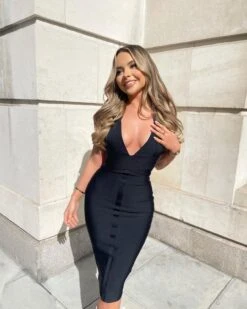 Felicity - Black Halterneck Bandage Midi Dress